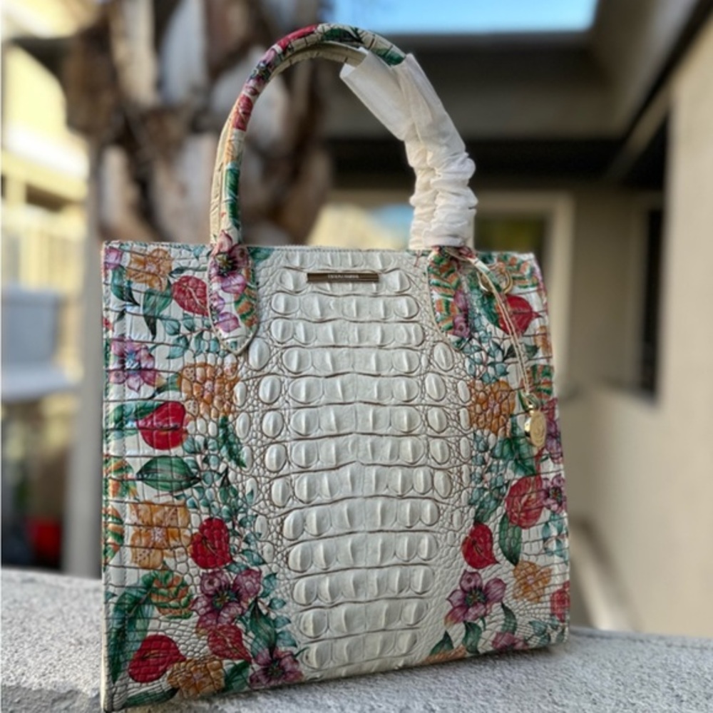 NWT BRAHMIN CAROLINE SATCHEL CROC-EMBOSSED LEATHER SHOULDER BAG FLORAL PRINT‎ - Picture 13 of 15